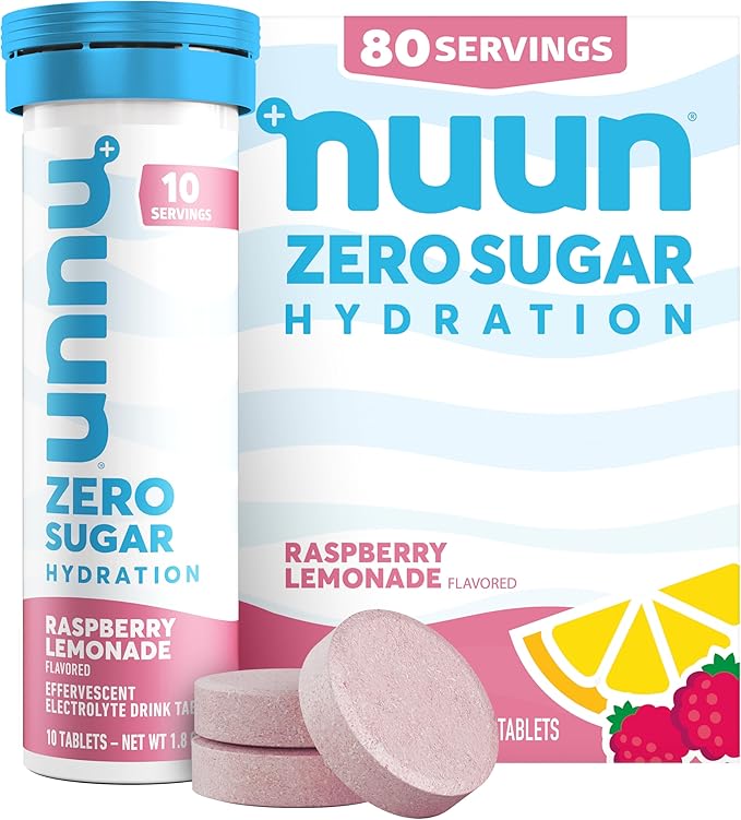 Nuun Zero Sugar Hydration Electrolyte Tablets - Sodium, Potassium, Chloride, Calcium, Magnesium, Light & Delicious Fruit Flavors, No Sugar, Gluten Free, Vegan, Raspberry Lemonade (80 Total Servings)