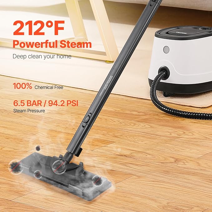 VEVOR Steam Cleaner, Multipurpose Powerful Steamer with 27 Accessories, Steamer Cleaing with Extra-Long Power Cord, 51 oz Tank and Portable Handle, for Grout, Tile, Floors, Appliances, Home & Car
