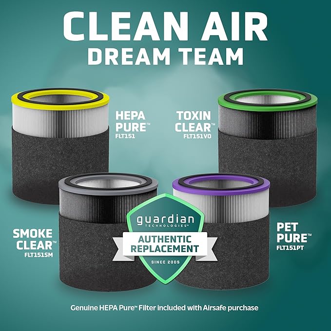 GermGuardian Airsafe+ HEPA Air Purifier for Home, Large Rooms Up To 1043 Sq. Ft. with HEPA Air Filter, UV-C Light & Air Quality Sensor, AC3000B, Black