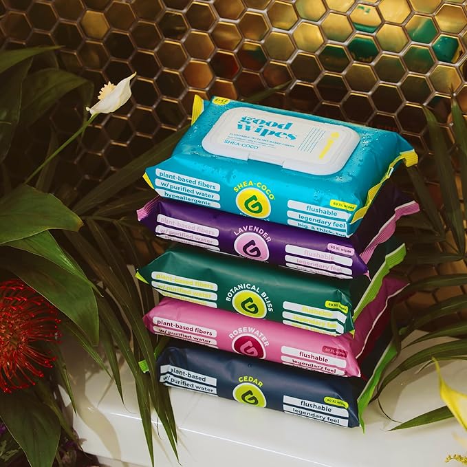 goodwipes Flushable Butt Wipes - Extra Large Adult Wet Wipes For Women & Men - Bathroom Essentials - Sewer & Septic Safe - Cedar, 153 Count (3 Packs + 3 Individually Wrapped)