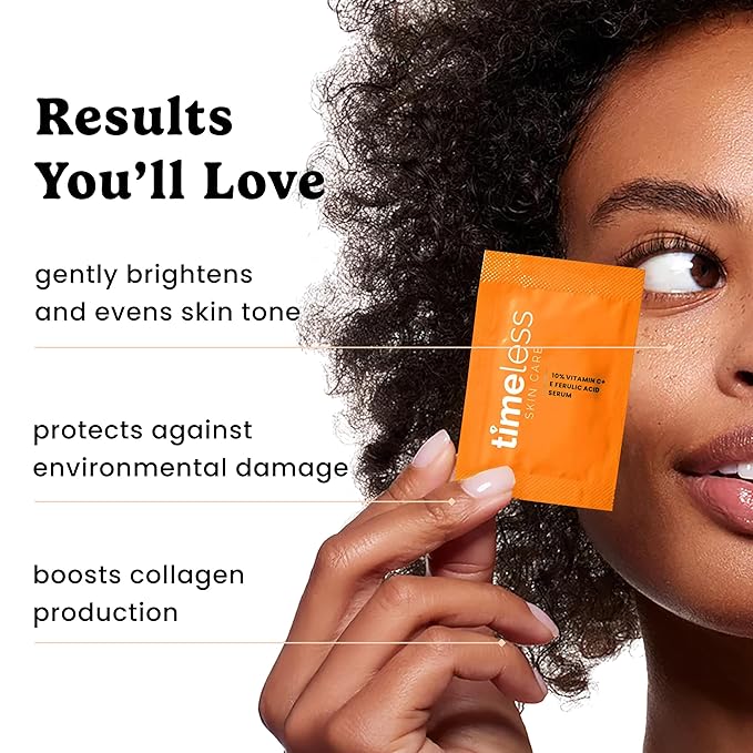 Timeless Skin Care Vitamin C Serum with Vitamin E & Ferulic Acid - Brightening Serum - for Oily & Dry Skin - Fragrance-Free - 28 Single-Use Pouches