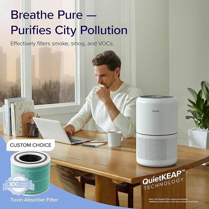 LEVOIT Air Purifier for Home Allergies Pet Hair in Bedroom, Covers Up to 1074 ft² by 56W High Torque Motor, AHAM VERIFIDE, 3-in-1 Filter with HEPA Sleep Mode, Remove Dust Smoke Odor, Core300-P, White