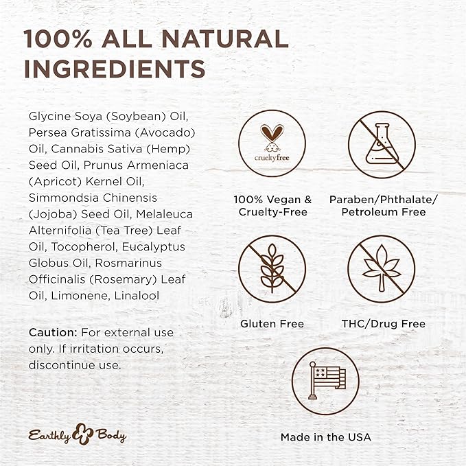 Earthly Body Miracle Oil, 1 fl. oz. - 3 Pack - 100% Natural Tea Tree Oil, Hemp Seed Oil & Vitamin E - Moisturizer, Calms Skin Irritations, Helps Smooth Wrinkles - Gluten Free, 100% Vegan