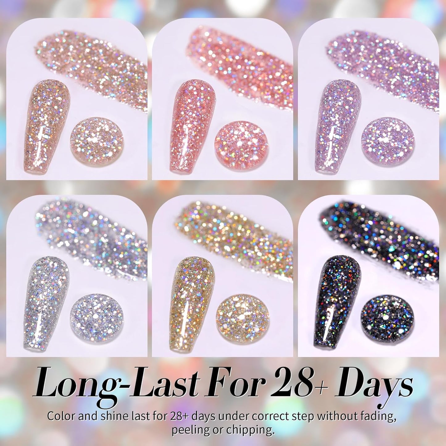 Born Pretty Glitter Gel Nail Polish, 6 Colors, Sparkle, Shiny, Disco Shine, UV Gel Nail Art Varnish, Manicure, DIY