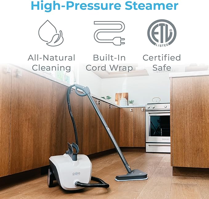 Pure Enrichment PureClean Steam Cleaner with 17 Accessories, Multi-Purpose Household Rolling Steamer for Chemical-Free Deep Cleaning of Floors, Upholstery, Windows, Grout, Grills, Cars, and More