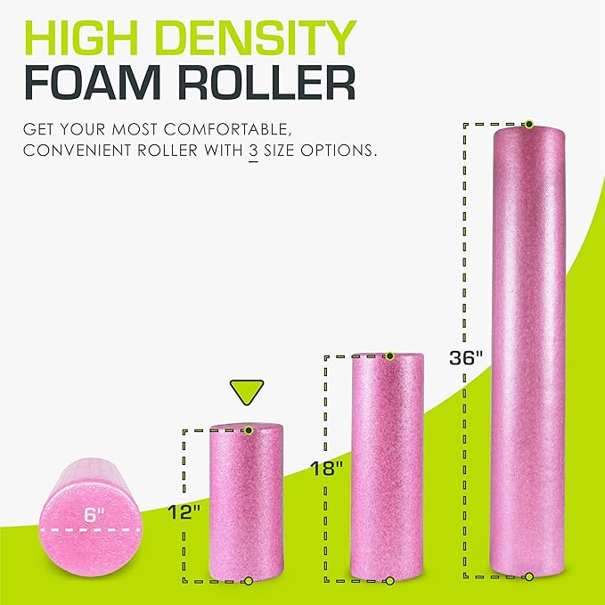 ProsourceFit High Density Foam Rollers 18 - inches Long, Firm Full Body Athletic Massager for Back Stretching, Yoga, Pilates, Post Workout Trigger Point Release, Pink