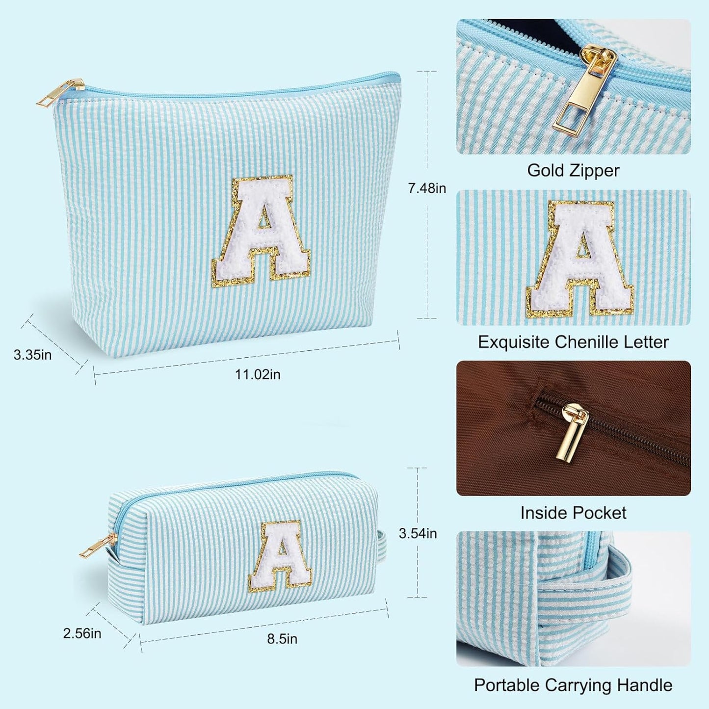 YOOLIFE Cute Makeup Bag for Women Girls - Personalized Teenager Girl Gift Ideas | Initial Make Up Bag | Gifts for Women Friends | Skin Care Bag | Mothers Day Gifts | Tween Girls Trendy Stuff L