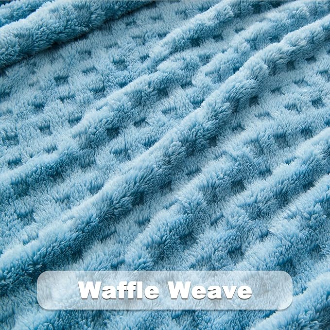 NEWCOSPLAY Super Soft Throw Blanket Blue Premium Silky Flannel Fleece 3D Waffle Checkered Lightweight Bed Blanket All Season Use (Blue, Throw(50"x70"))
