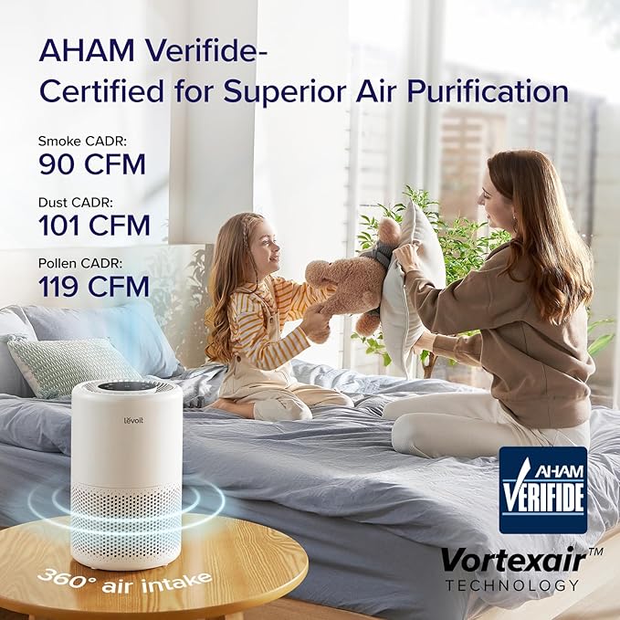 LEVOIT Air Purifier for Home Bedroom, Smart WiFi Alexa Control, Covers up to 916 ft², 3-in-1 Filter with HEPA Sleep Mode for Allergies, Pollutants, Smoke, Dust, 27dB Quiet, Core 200S-P, White