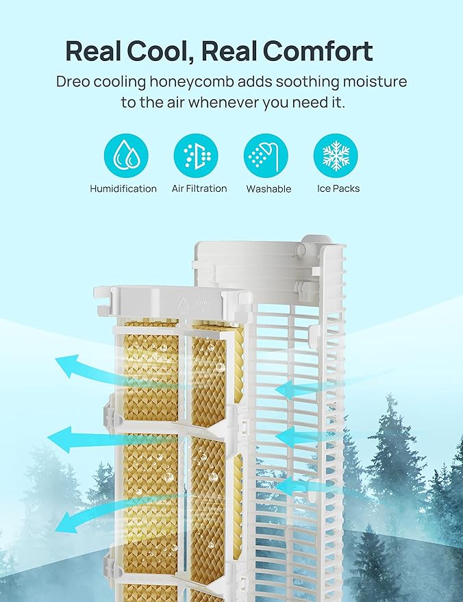 Dreo Evaporative Air Cooler, 40” Cooling Fan with 80° Oscillating, Humidifying, Removable Water Tank, Remote Control, 3 Speeds, 7H Timer, Personal Swamp Cooler, ‎White Cream, Large