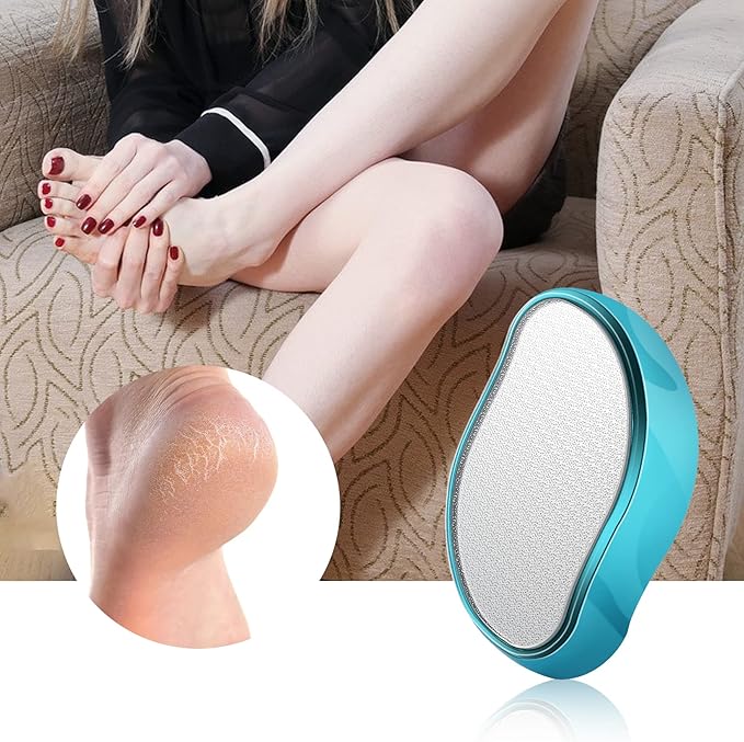BEZOX Glass Foot File, Foot Scrubber for Dead Skin, Pedicure File Callus Remover for Wet and Dry Feet, Portable Nano Crystal Pumice Stone for Cracked Heel - Shinning Blue