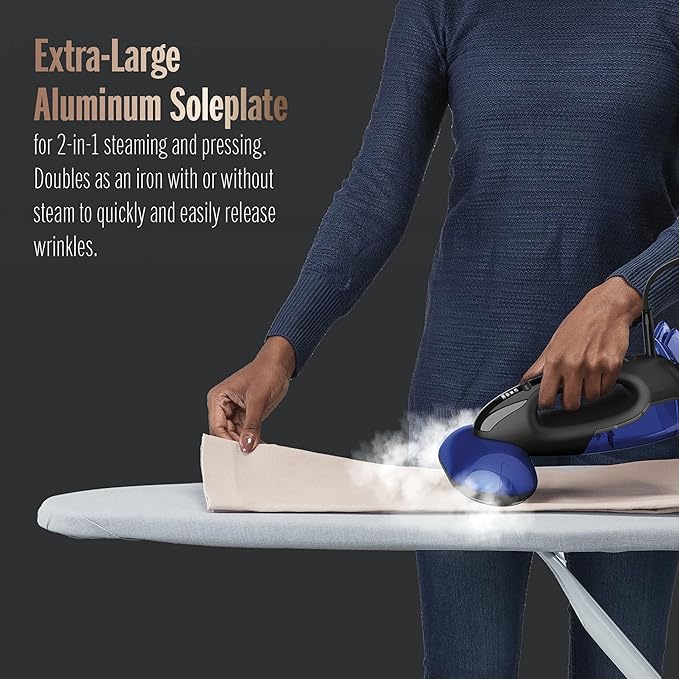 Conair 2-in-1 Handheld Steamer and Iron for Clothes, Turbo ExtremeSteam 1875W Garment Steamer and Clothing Iron,Black / Blue