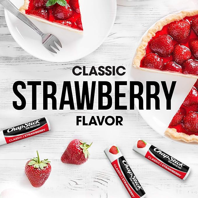 ChapStick Classic Strawberry Lip Balm, 9-Count – Tinted Lip Moisturizer, Juicy & Sweet, 0.15 Oz Ea