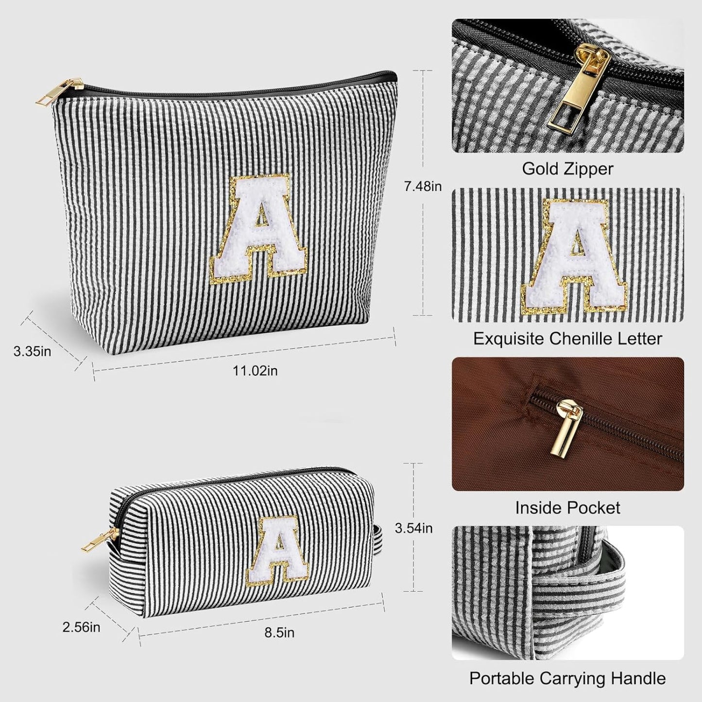 YOOLIFE Initial Christmas Gifts for Girls - Teen Girl Gifts Trendy Stuff Monogram Cute Makeup Bags Make Up Case for Women Her Best Friend Friendship Sister Teacher, Personalized Birthday Gifts Black J