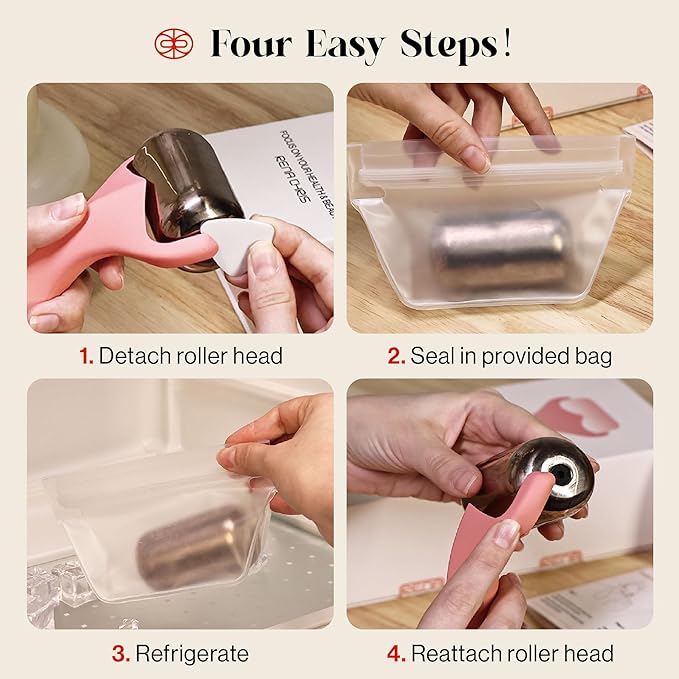Rena Chris Ice Roller for Face & Body - 2 Stainless Steel Roller-Heads for Extended Cooling, Ice Face Roller for Clear Skin and Puffiness Relief - Face Massage Skin Care Roller