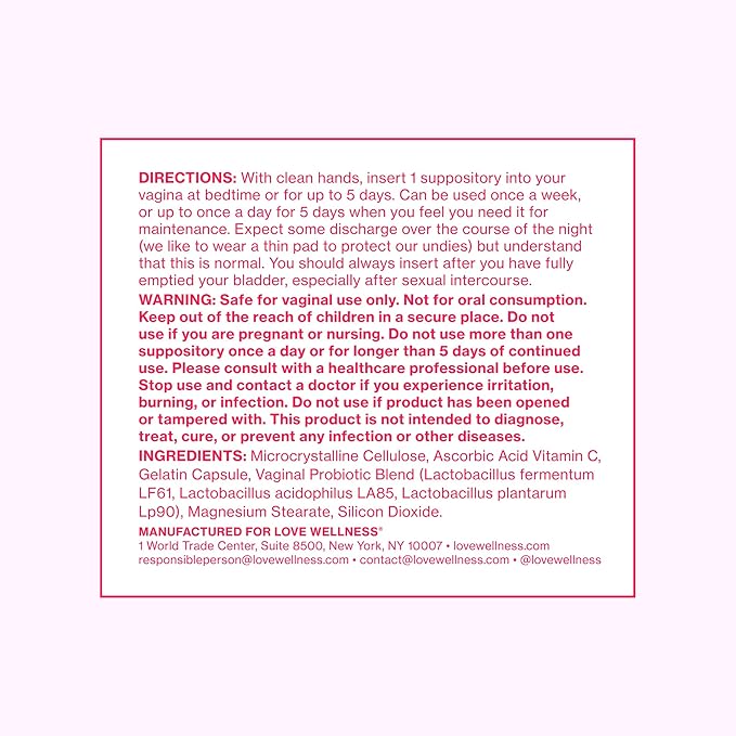 Love Wellness Flora Power | Vaginal Probiotic Suppositories with Vitamin C for Vaginal Health | Vaginal Suppository for Healthy pH Balance & Vaginal Care | Fragrance-Free | 10 Count