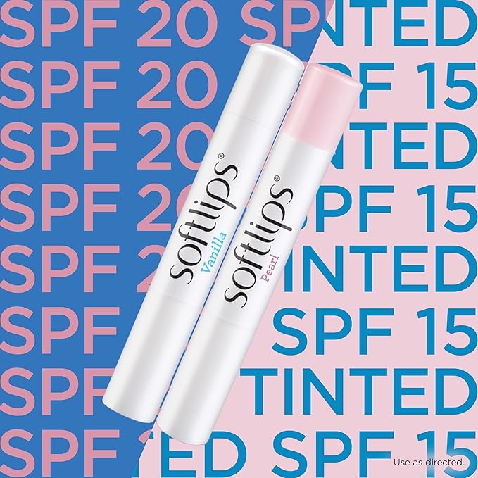 Softlips Daily Lip Moisturizer For Very Dry Lips With SPF, Pearl Tint & Vanilla Flavor Lip Balm, Hydrates, Soothes & Prevents Dry, Chapped Lips, Smooth Glide Formula, Dermatologist Tested, Pack of 2 Chap Sticks