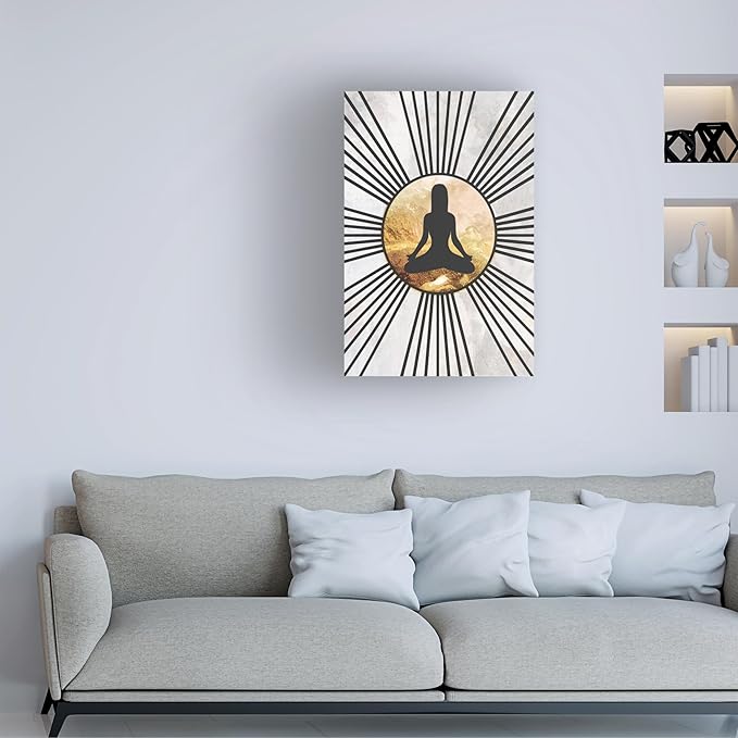 Trademark Fine Art Canvas Wall Art - Sarah Manovski 'Black Gold Yoga Sun 1' Wall Art for Living Room, Bedroom, or Office Décor