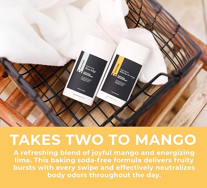 Rustic MAKA Natural Deodorant, Takes Two To Mango (Mango + Lime), Free of Aluminum, Baking Soda & Parabens, Activated Charcoal + Magnesium, Continuous Odor Control, 3-Pack