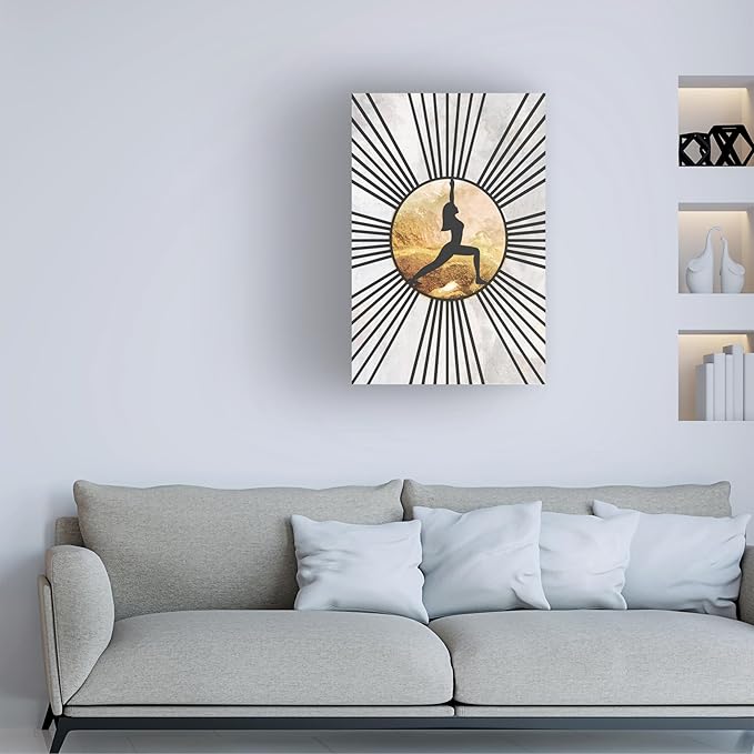 Trademark Fine Art Canvas Wall Art - Sarah Manovski 'Black Gold Yoga Sun 3' Wall Art for Living Room, Bedroom, or Office Décor