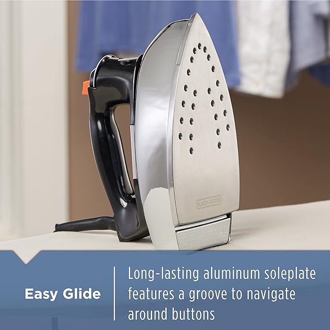 BLACK+DECKER The Classic Iron, F67E-T, Aluminum Soleplate, Steam or Dry Ironing, 7 Temperature Settings, Anti-Drip