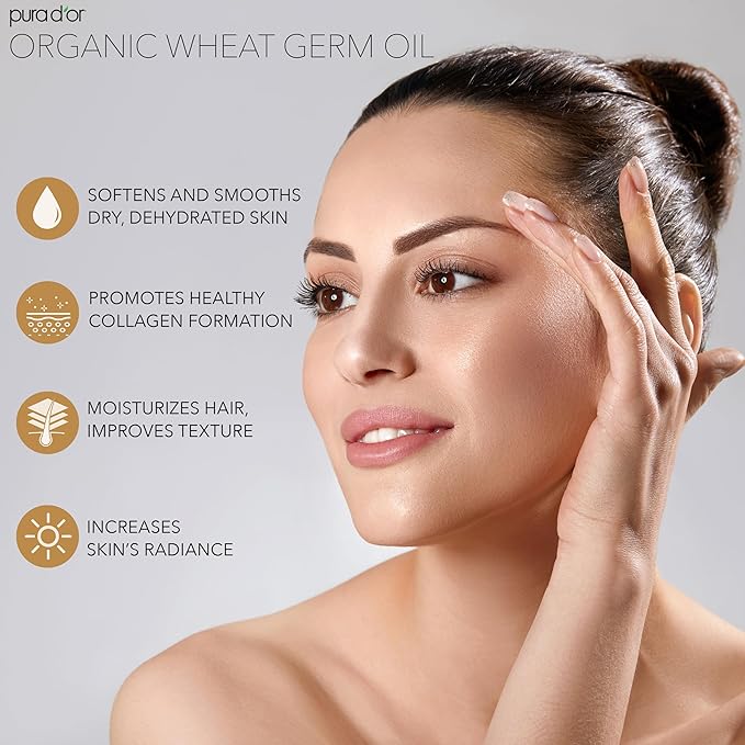 PURA D'OR ORGANIC Wheat Germ Oil (16 Oz x3 = 48 Oz) 100% Pure & Natural USDA Certified Cold Pressed Carrier Oil - Vitamin E Rich, Moisturizing & Nourishing Anti-Aging Properties - Healthy Hair Growth