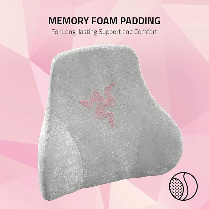 Razer Head Cushion Neck & Head Support for Gaming Chairs: Ergonomically Designed - Memory Foam Padding  - Wrapped in Plush Pink Velvet - Quartz
