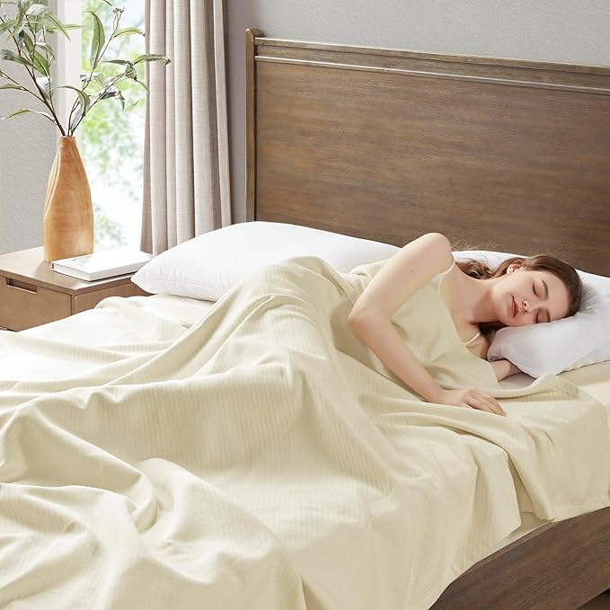 Madison Park Liquid Cotton Luxury Blanket Premium Soft Cozy 100% Ring Spun Cotton For Bed , Couch or Sofa, King, Ivory