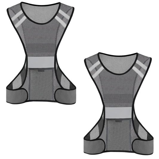 TCCFCCT Reflective Running Vest with Large Pocket, High Visibility Reflective Vest for Men Women, Lightweight Reflective Running Gear for Motorcycling, Cycling, Jogging, Night Walking, 2PCS, Grey