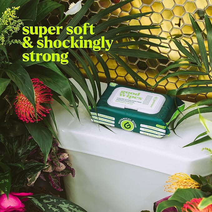 goodwipes Flushable Butt Wipes - Extra Large Adult Wet Wipes For Women & Men - Bathroom Essentials - Sewer & Septic Safe - Botanical Bliss, 153 Count (3 Packs + 3 Individually Wrapped)