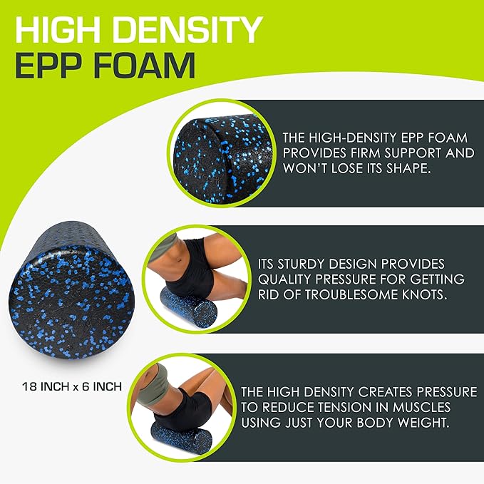 ProsourceFit High Density Foam Rollers 18 - inches Long, Firm Full Body Athletic Massager for Back Stretching, Yoga, Pilates, Post Workout Trigger Point Release, Pink