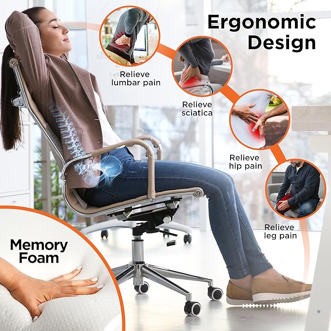 BLACK+DECKER Memory Foam Lumbar Support Pillow Lumbar Cushion with Multiple Massage Points for Office, Car, Wheelchair & Airplane Ergonomic, Pain Relief, Adjustable Strap, Washable Cover, Lt Blue/Grey