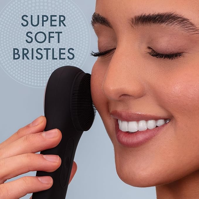 Facial Cleansing Brush, Rechargeable Electric Face Scrubber, Waterproof Silicone Face Brush Cleanser w/Fast USB-C Charger, Massaging & Exfoliating Face Wash Brush for Men & Women (Black)