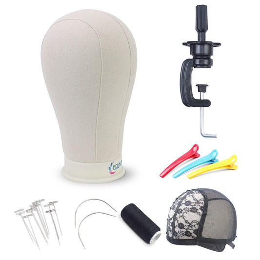 Eerya Wig Head Canvas Block Head 23 Inch Wig Head Stand for Making Wig Display Styling Poly Canvas Block Wig Head with Stand Mannequin Head with Mount Hole Manikin Head Wig Stand (23inch)