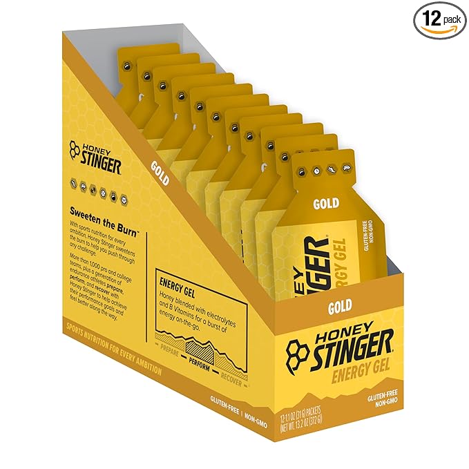 Honey Stinger Gold Energy Gel | Gluten Free & Caffeine Free | For Exercise, Running and Performance | Sports Nutrition for Home & Gym, Pre and Mid Workout | 12 Pack, 13.2 Ounce
