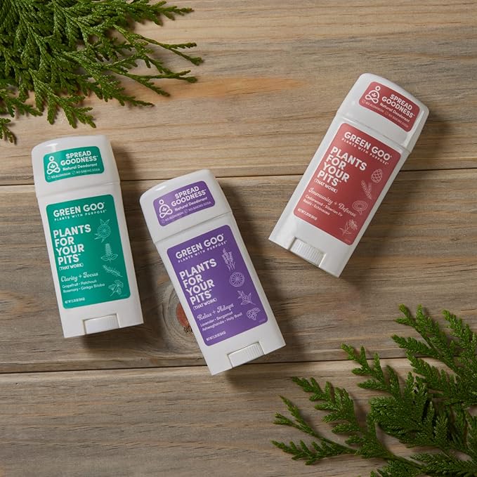 Green Goo Herbal Deodorant for Men and Women, Relax + Adapt with Lavender, Bergamot, Ashwagandha, and Holy Basil, 2.25 Ounce
