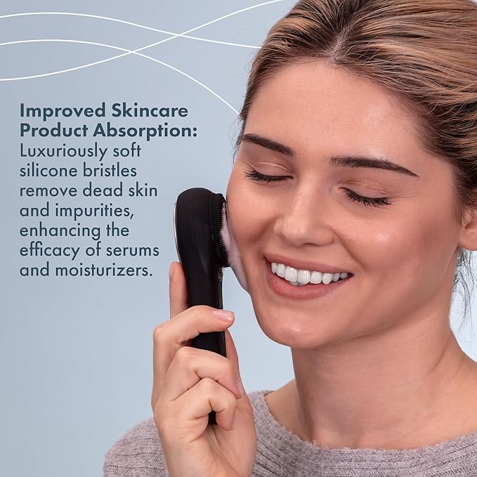Facial Cleansing Brush, Rechargeable Electric Face Scrubber, Waterproof Silicone Face Brush Cleanser w/Fast USB-C Charger, Massaging & Exfoliating Face Wash Brush for Men & Women (Black)