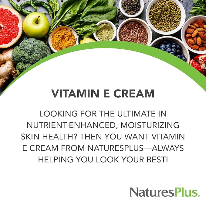 Natures Plus Vitamin E Cream - 30,000 iu, 2.2 oz - Helps Relieve Dry Skin, May Soothe Minor Skin Irritations- with MSM, Aloe Vera, Vitamins A & D - Vegan, Vegetarian