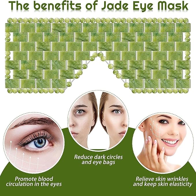 Jade Eye Mask and Jade Roller Set, Jade Stone Face Mask and Facial Rollers Massager Skin Care Tool, Face and Eye Massager