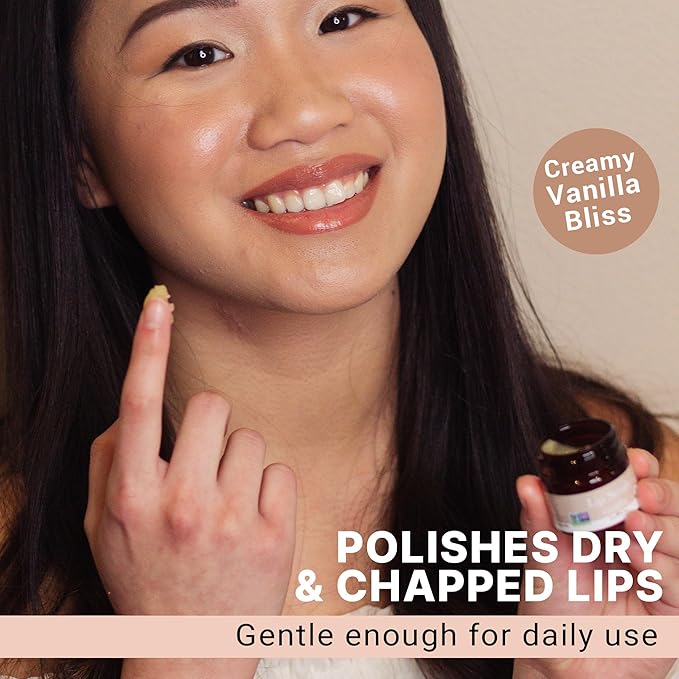 Lip Scrub Vanilla - USA Made Sugar Lip Scrubber Exfoliator with Natural & Organic Ingredients