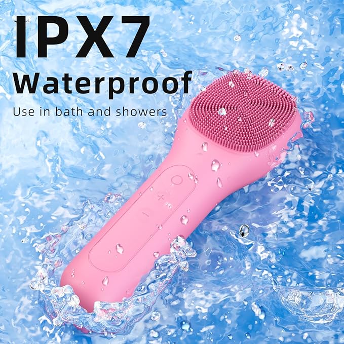 Facial Cleansing Brush Portable Waterproof Rechargeable Face Wash Brush, Electric Deep Cleaning for Men & Women (Pink)
