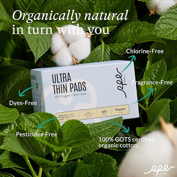 100% Organic Panty Liners for Women-120ct, Ultra Thin Cotton Cover, Regular Pantiliners, Light Absorbency, Unscented Barely There Pantie Liners (Regular Liner, Size 1, 120ct)