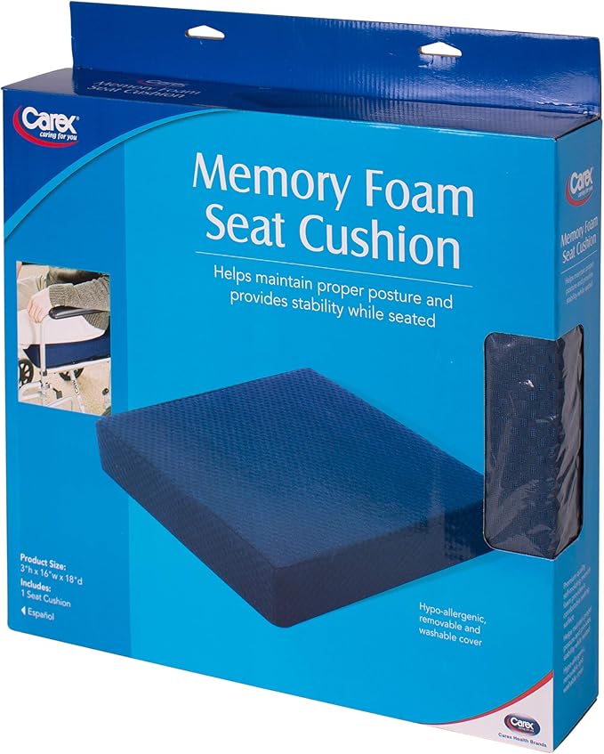 Carex Memory Foam Seat Cushion - Office Chair Cushion and Wheelchair Cushion - Comfortable Chair Pad, 18" x 16" x 3"