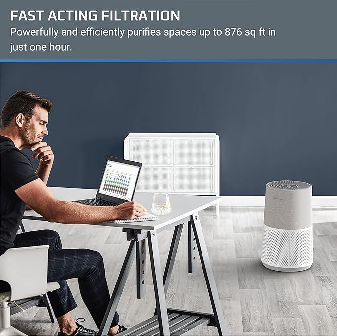 Rowenta Pure Air City Air Purifier 876 Square Foot Room Dust Pet Dander Smoke Mold Pollen Bacteria Virus Allergen, Odor Removal, for Home Office Nursery, HEPA Filter PU2840