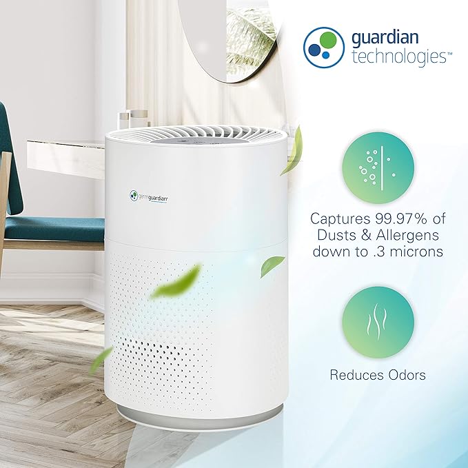 GermGuardian True HEPA Filter Air Purifier for Home, Office, Bedrooms, Filters Allergies, Pollen, Smoke, Dust, Pet Dander, Mold, Activated Carbon Eliminates Odors and Deodorizes, White, AC4200W