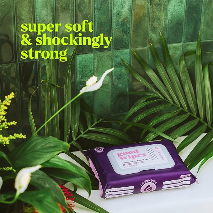 goodwipes Flushable Butt Wipes - Extra Large Adult Wet Wipes For Women & Men - Bathroom Essentials - Sewer & Septic Safe - Lavender, 153 Count (3 Packs + 3 Individually Wrapped)