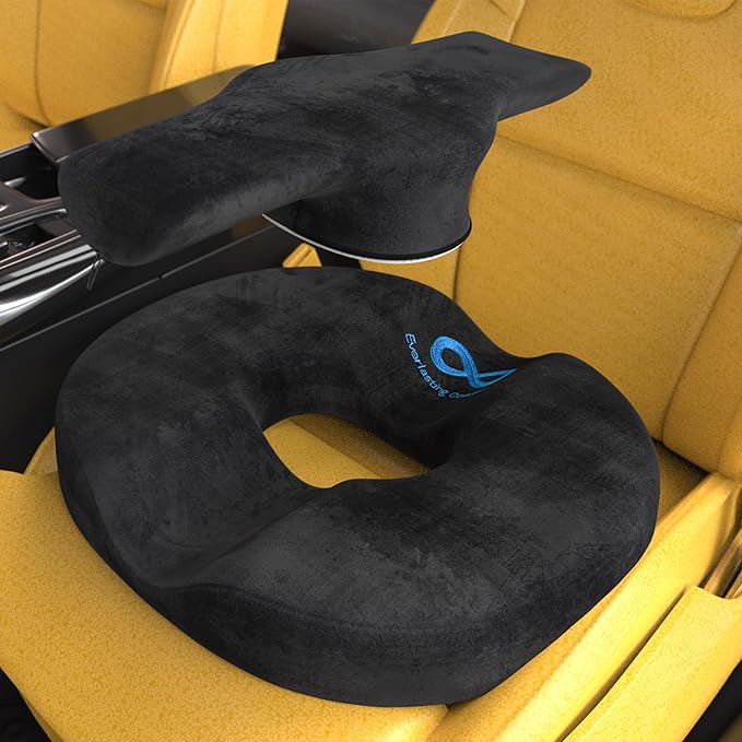 Everlasting Comfort Memory Foam Donut Pillow for Tailbone Pain Relief - Ergonomic Hemorrhoid Pillow for Sitting - Machine Washable, Anti-Slip - Ideal Donut Seat Cushion for Postpartum Pregnancy