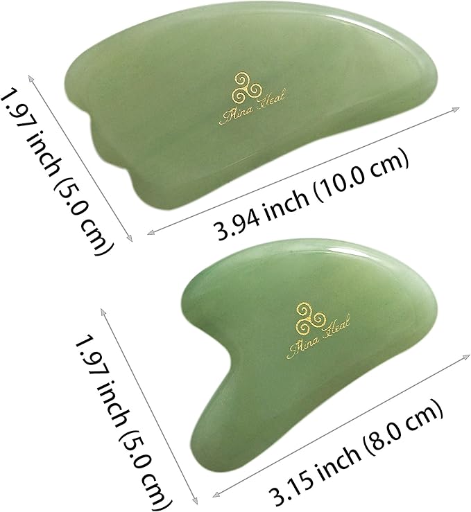 Set of 2 Gua Sha Facial Massagers of Jade Stone, Excellent Massage and Skincare Tool