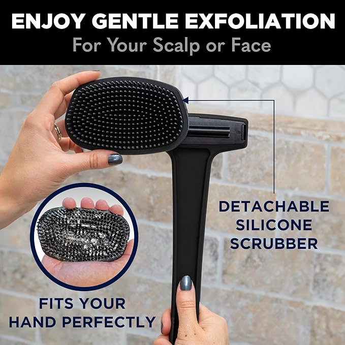 Bearback Silicone Body Scrubber with Extendable Folding Handle and Removable Scrub Brush – Premium Back & Shower Scrubber for Adults, Men, Women, Seniors – Gentle - Hygienic