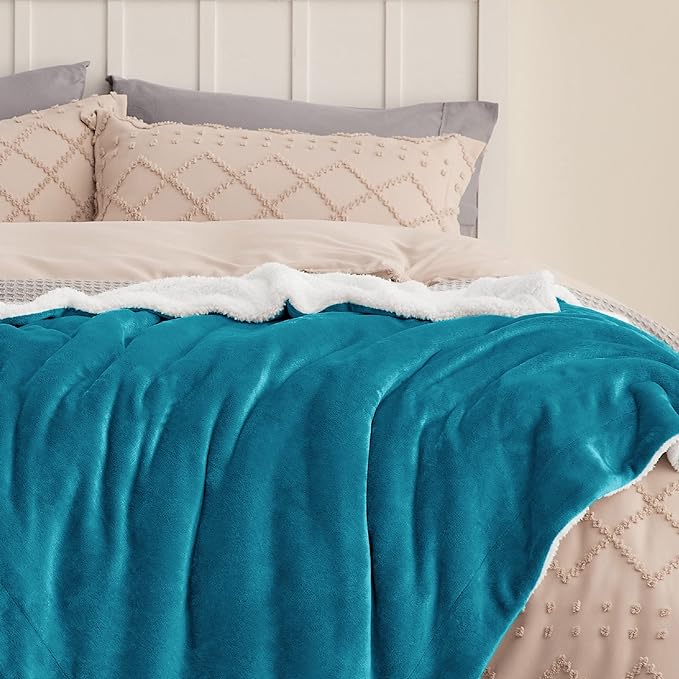 Bedsure Sherpa Fleece Throw Blanket Twin Size for Couch - Thick and Warm, Soft Fuzzy Plush Twin Blanket for Winter, Teal, 60x80 Inches